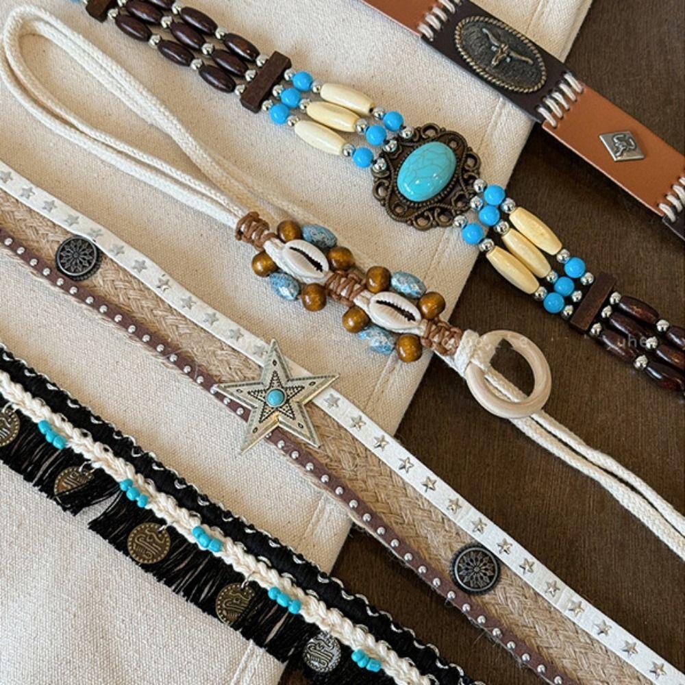 PU Leather Bohemian Style Waist Chain Waistband Weave Belt Vintage Ethnic Style Belt Female/Girls