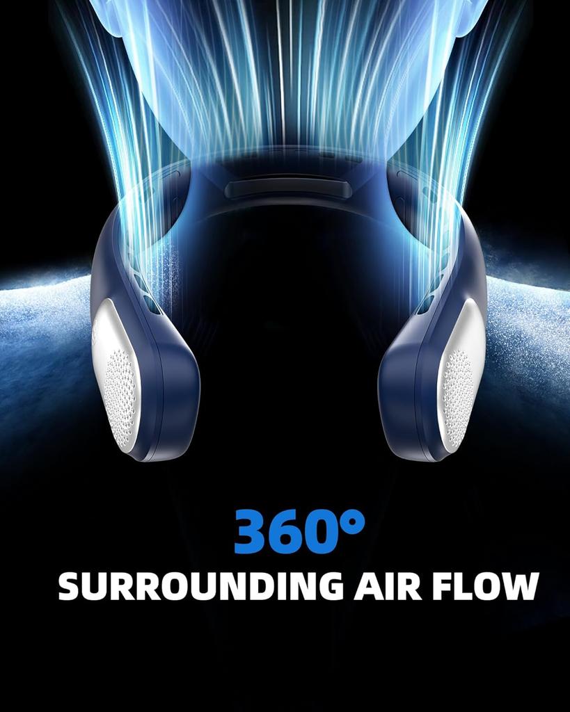 2026 New Upgrade Neck Fan, LED Display USB Rechargeable Portable Fan,360° Cooling Bladeless Personal Fan, 4000 MAh 3 Speeds Adju