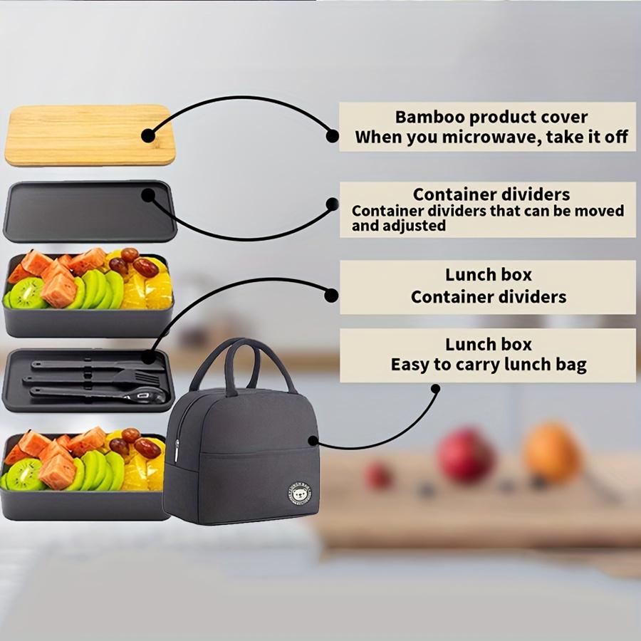 Lunch Box Set with Insulated Bag Food Container with Cutlery Microwave Safe Bento Box Stackable Dividers for Travel Picnic Offic
