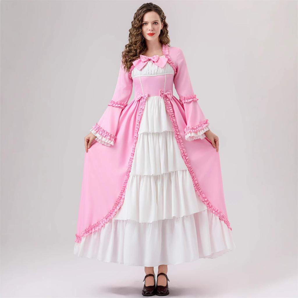 Halloween Medieval Vintage Court Dress Waist Splicing Bow Dress Performance Costume