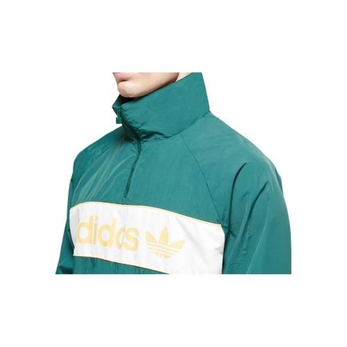 adidas Originals Men's Green Stand Collar Short Zip-Up Long-Sleeve Windbreaker