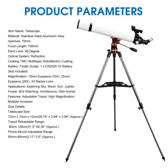 Telescope Large Aperture High Clarity Multipurpose 70/700mm Astronomical Monocular Telescope with Tripod