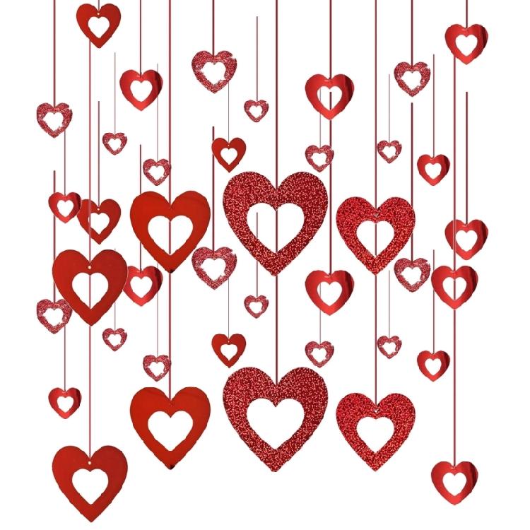 40 Pieces Cutout Heart Hanging Pendant for Indoor Christmas Tree Embellishments Festival Home Decoration Accessories