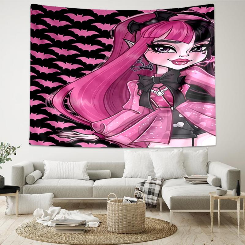 Monster-High Print Tapestry, Backdrop, Easy Setup, Ideal for Bedroom, Office & Living Room, with Aesthetic Wall Hanging Decor.