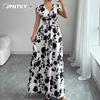 JPNTKY Fashion Summer Spring Short Sleeve V-Neck Casual Dresses