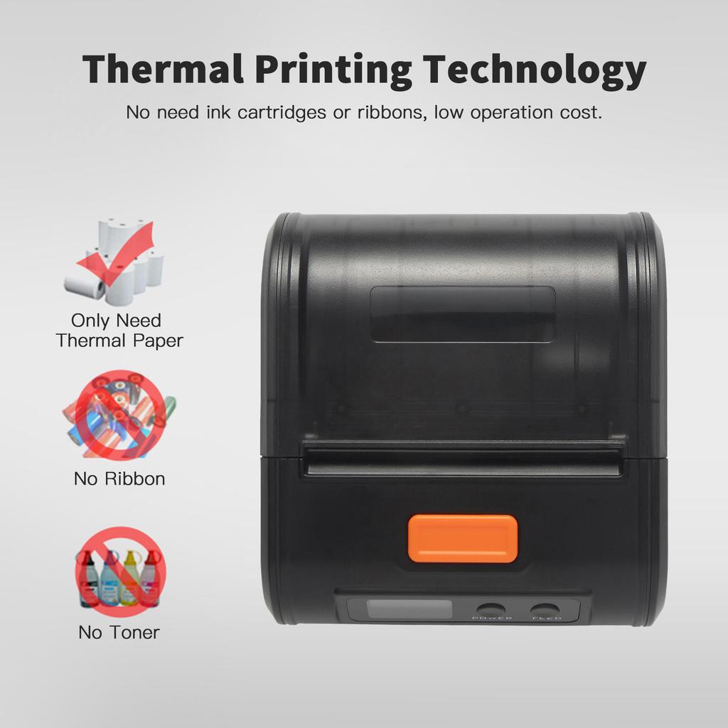 Portable Receipt Printer 80mm Mobile POS Direct Thermal Printer with BT+USB Use with APP Compatible