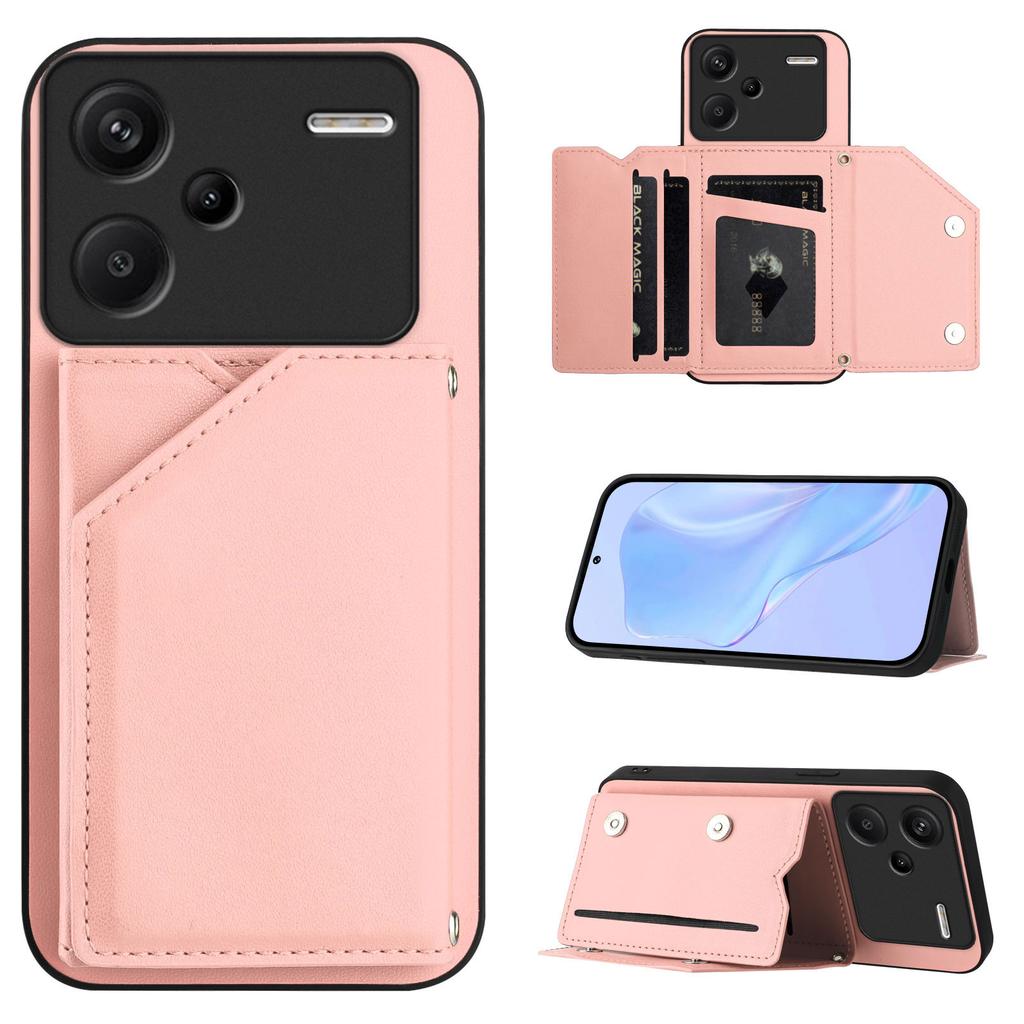 For Xiaomi Redmi Note 13 Pro+ 5G Case Card Holder Kickstand Skin-Touch Phone Cover with Wrist Strap