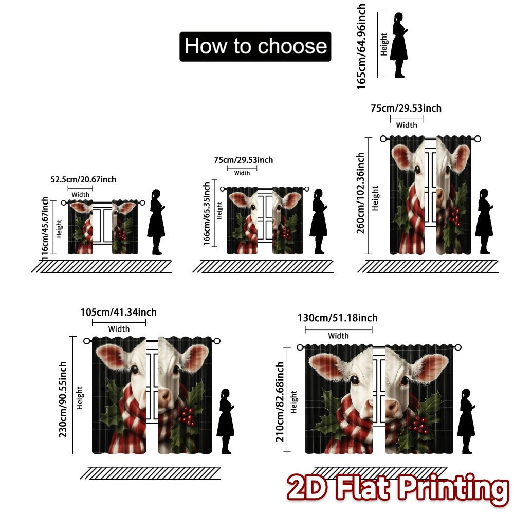 2pcs,Curtains Christmas Cow Holly Scarf Modern Modern Curtain 100% Polyester Curtains Decorations For Home Perfect for