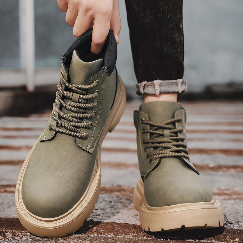 Martin leather boots men's 2025 autumn and winter new high-top tooling boots men's fashion versatile thick-soled heightening casual rhubarb boots