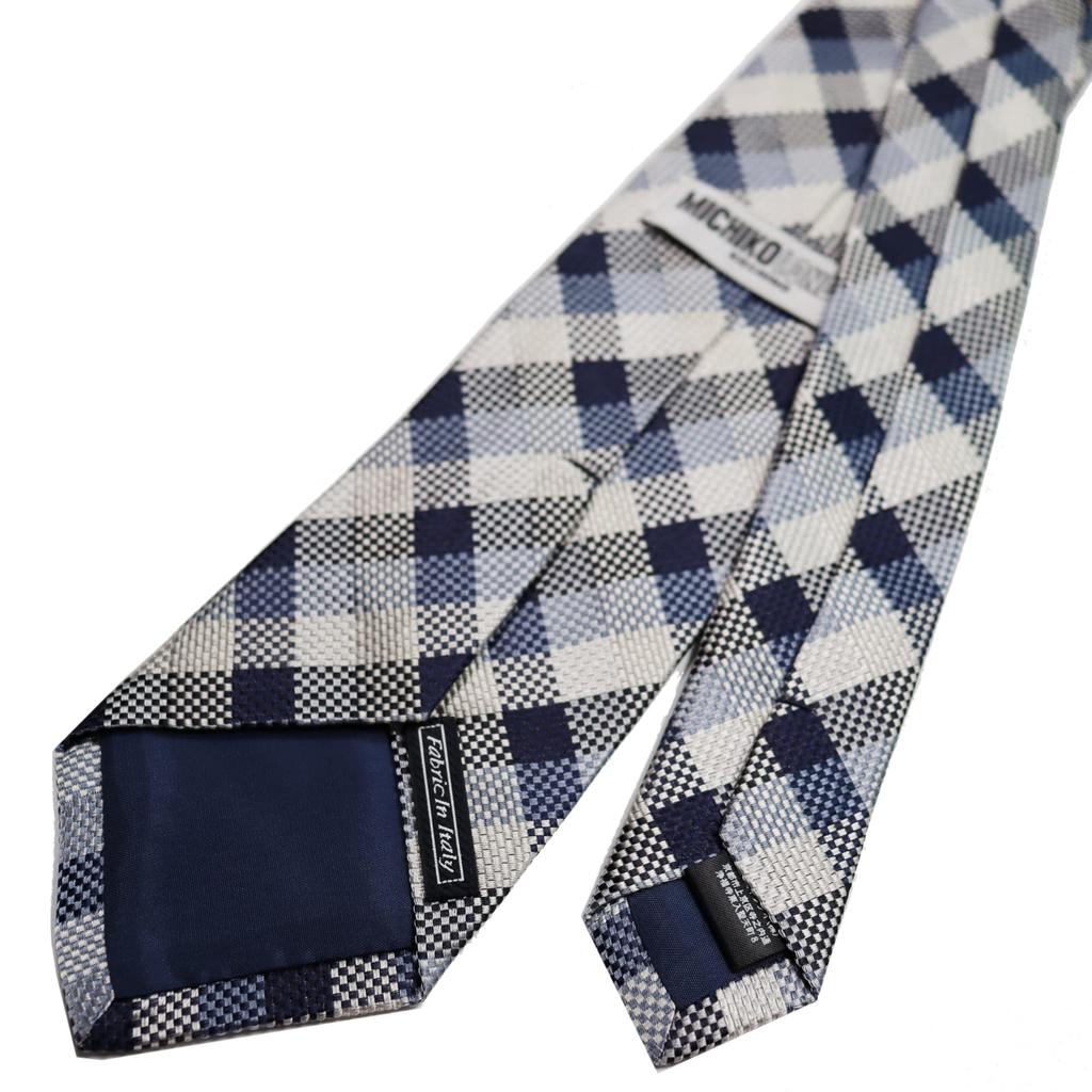 [Michiko London] KOSHINO Necktie, Check Pattern, 100% Silk, Blue, Unisex for Men & Women mki-014-A