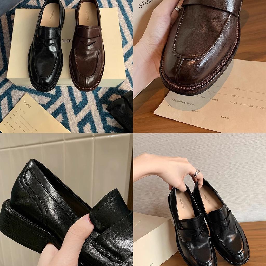 Cowhide Version of Grape Mother, the Same Horse Leather Lazy One-pedal Versatile Retro British Style Versatile Loafer Small Leather Shoes Women