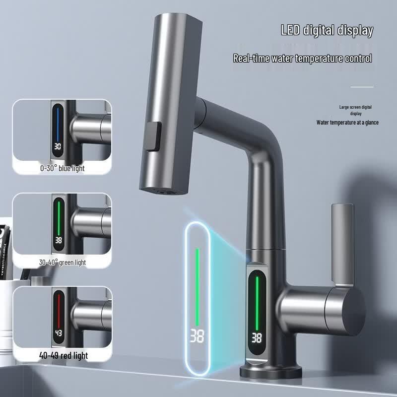 XibaoMu Multifunction Digital Display Pull-out Basin & Kitchen Faucet