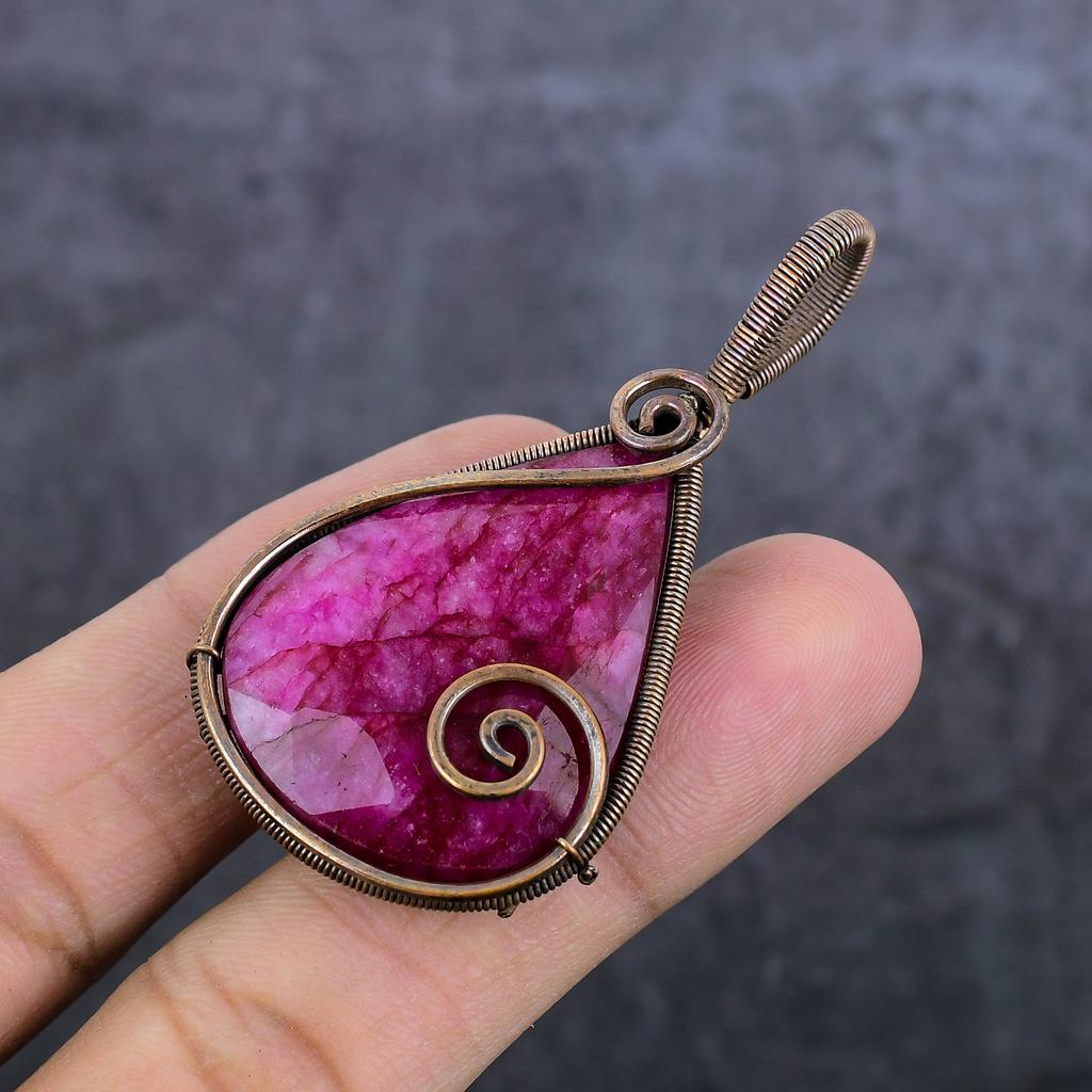 Natural Ruby Natural Gemstone Copper Wire Wrap Jewelry Pendant 2.52" b2F30
