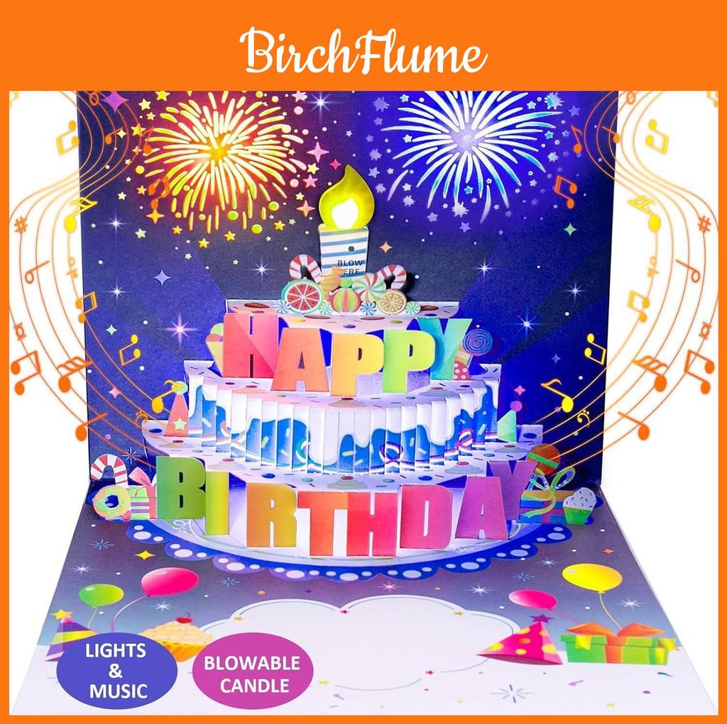 Handmade Kraft Paper Popup Birthday Card With Fireworks Sound For Celebrations