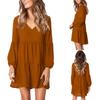Fashion Women V-Neck Long Sleeve Flowy Swing Loose Dress