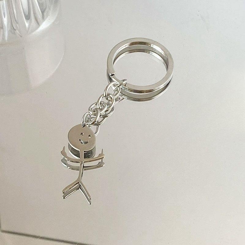 Cartoon Cat And Fish Keychains Polished Stainless Steel Animal Cat Pendant Children's Funny Keychains