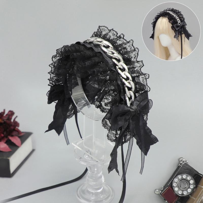 Gothic Punk Sweet Hairband Hair Band With Adjustable Band And Bowknot Design For Cosplay Stage Performances