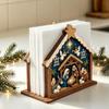 Wooden Christmas Napkin Holder 2D Flat Angels Design Santa Claus Tissue Dispenser Christmas Nativity Scene Pattern