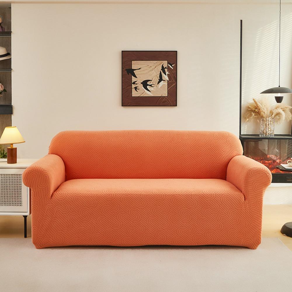 Full Cover Stretch Jacquard Sofa Cover Wavy Design Universal Pure Color Sofa Protector