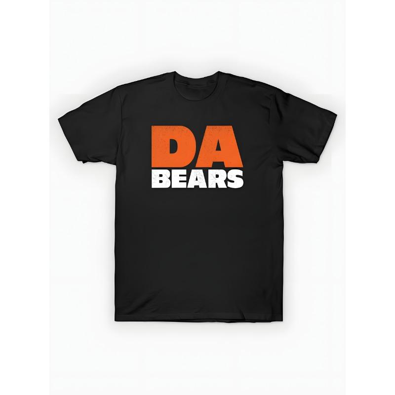 

European sizes [Plus Size Bold Graphic T-Shirt] Black Short Sleeve Plus Size Tee Featuring DA in Bright Orange and BEARS in White - Casual Style S чёрный