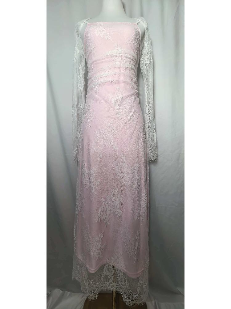 White Lace Long Sleeve Maxi Dress with Back Tie Detail