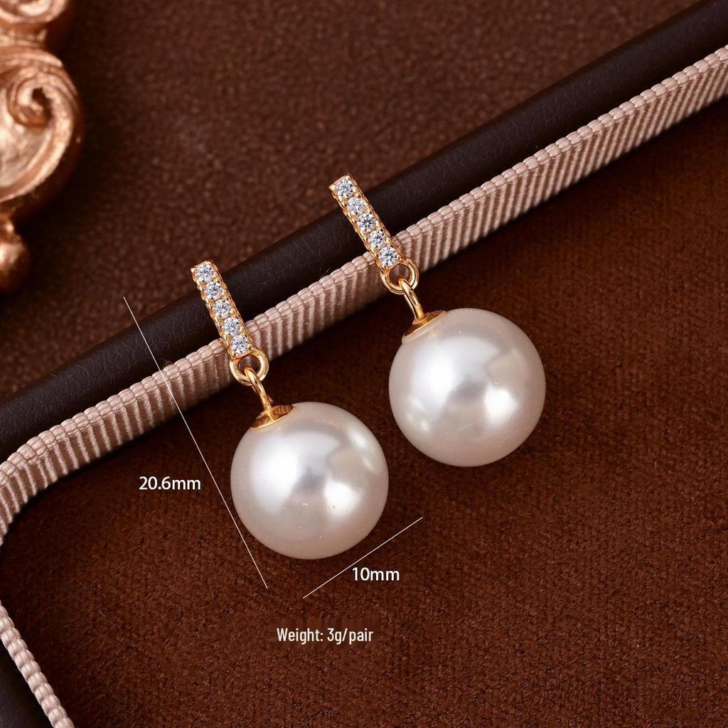 S925 Sterling Silver Pearl & Zirconia Stud Earrings - Elegant & Versatile Design E048