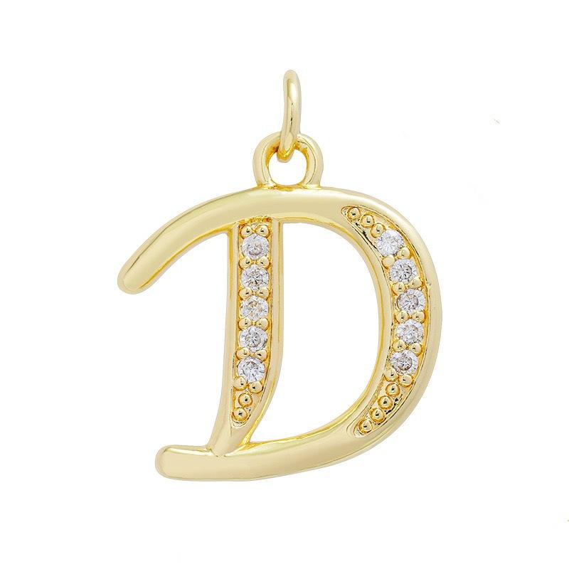 European & American Gold-Plated Copper Zircon Letter Necklace - High-End DIY Jewelry Accessory