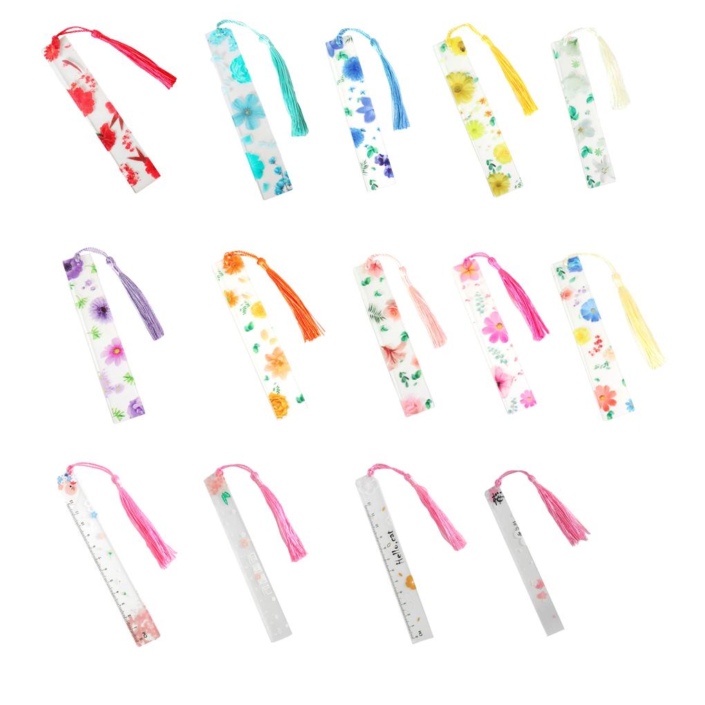 Resin Bookmarks Handmade Transparent Dried Flower Student Stationery School Supplies Ruler Bookmark for Women Adults Kids