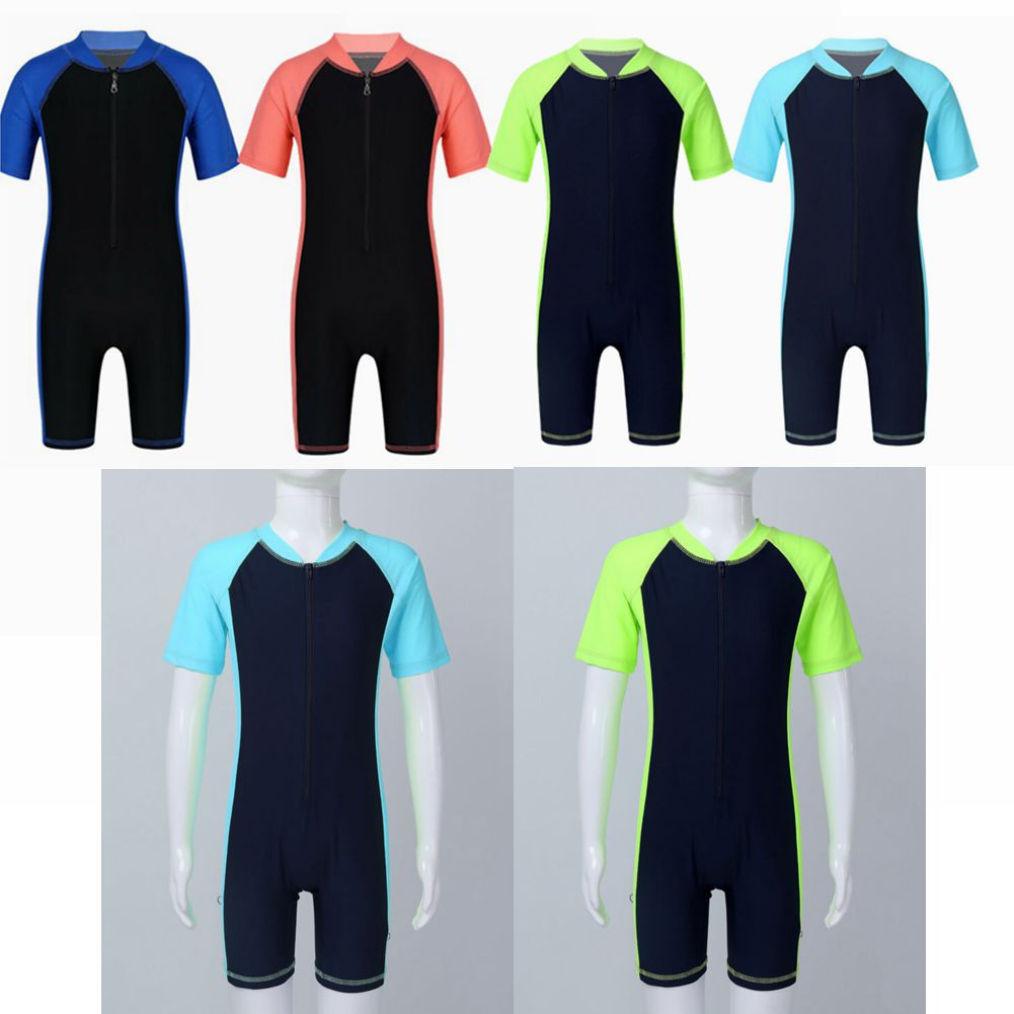 

Дитячий суцільний купальник Рашгарди для серфінгу Короткі рукави Гідрокостюми коротунки на блискавці Купальники Купальні костюми 3-4 Years чорний/синій