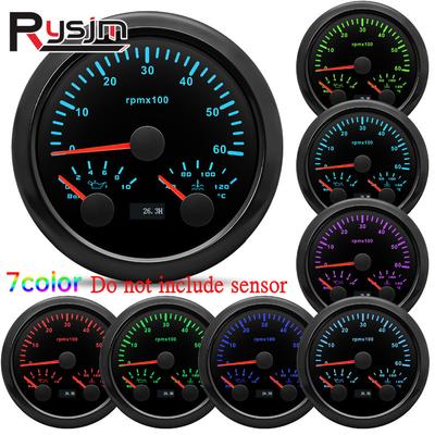 7 Color LED 85mm 3 In 1 Gauge Tachometer Oil Pressure 0-10Bar Water Temp 40-120℃ 3000~8000rpm Tacho Gauge Boat Car 9-32V