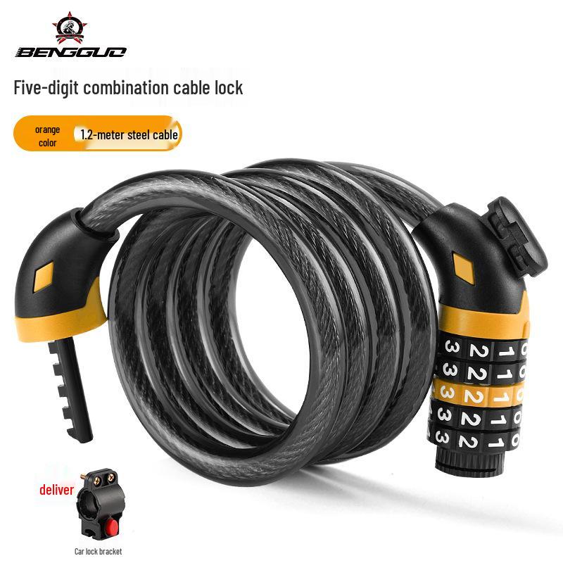 Five-Digit Cross-Border Anti-Theft Bicycle Lock with Thickened Steel Cable and Bracket