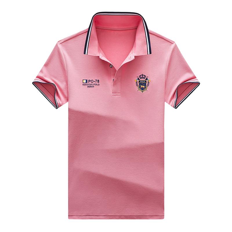 Trend Hub New Men's Casual Embroidery Short Sleeve Polo Shirt Fashion Solid Color Top