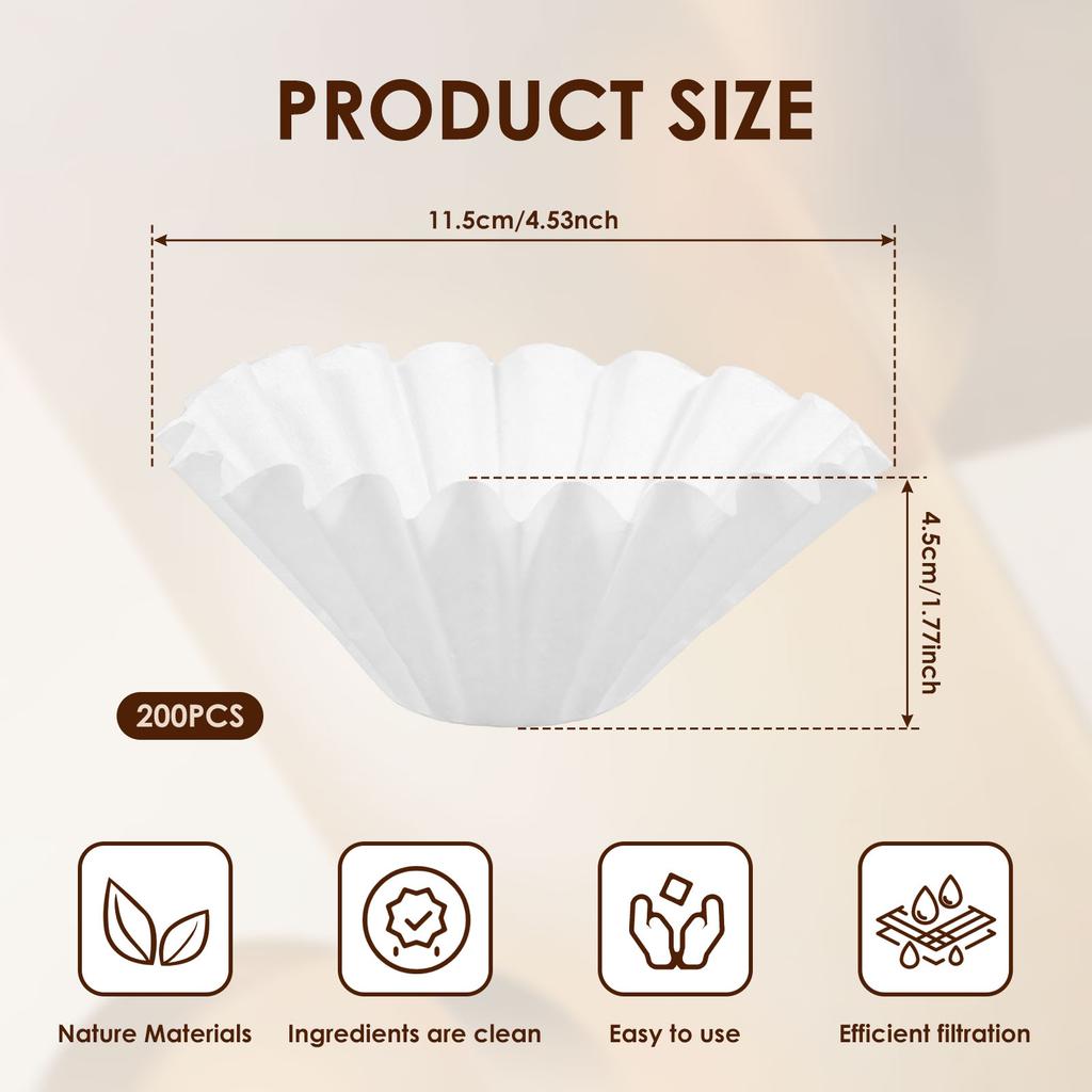 200 Pezzi Piccolo Filtro Caffè a Flusso d'Acqua Uniforme Cestello Carta Filtro Caffè Carta Filtro Efficace Filtro Colino per Casa Ufficio