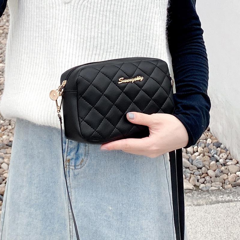 Rautenbestickte Kameratasche für Damen - Koreanischer Stil, Herbst/Winter 2025 Crossbody & Schulter Handytasche