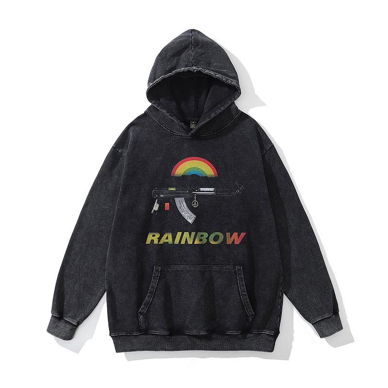European And American High Street Skull Direct Injection Printing Washed Hooded Sweater Men And Women Loose Retro Trendy Brand Old Coat