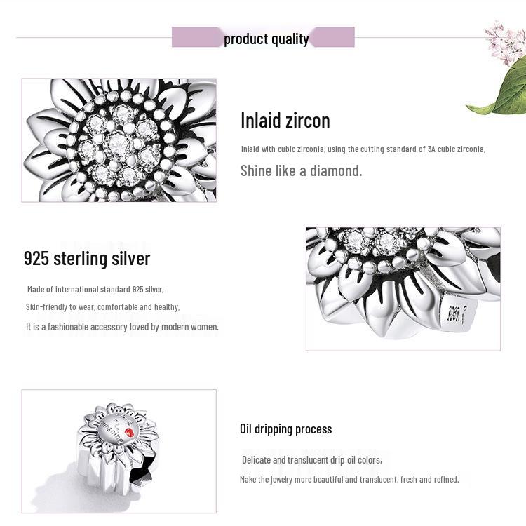 Vintage Oxidized Silver Sunflower Beads for DIY Bracelets - SCC1507