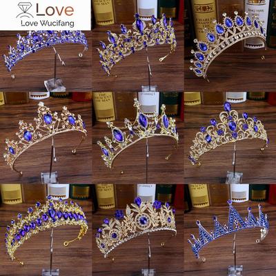 Rhinestone Wedding Headband Bridal Hair Jewelry Royal Blue Crystal Women Diadem Large Quinceanera Tiaras And Crowns For Brides