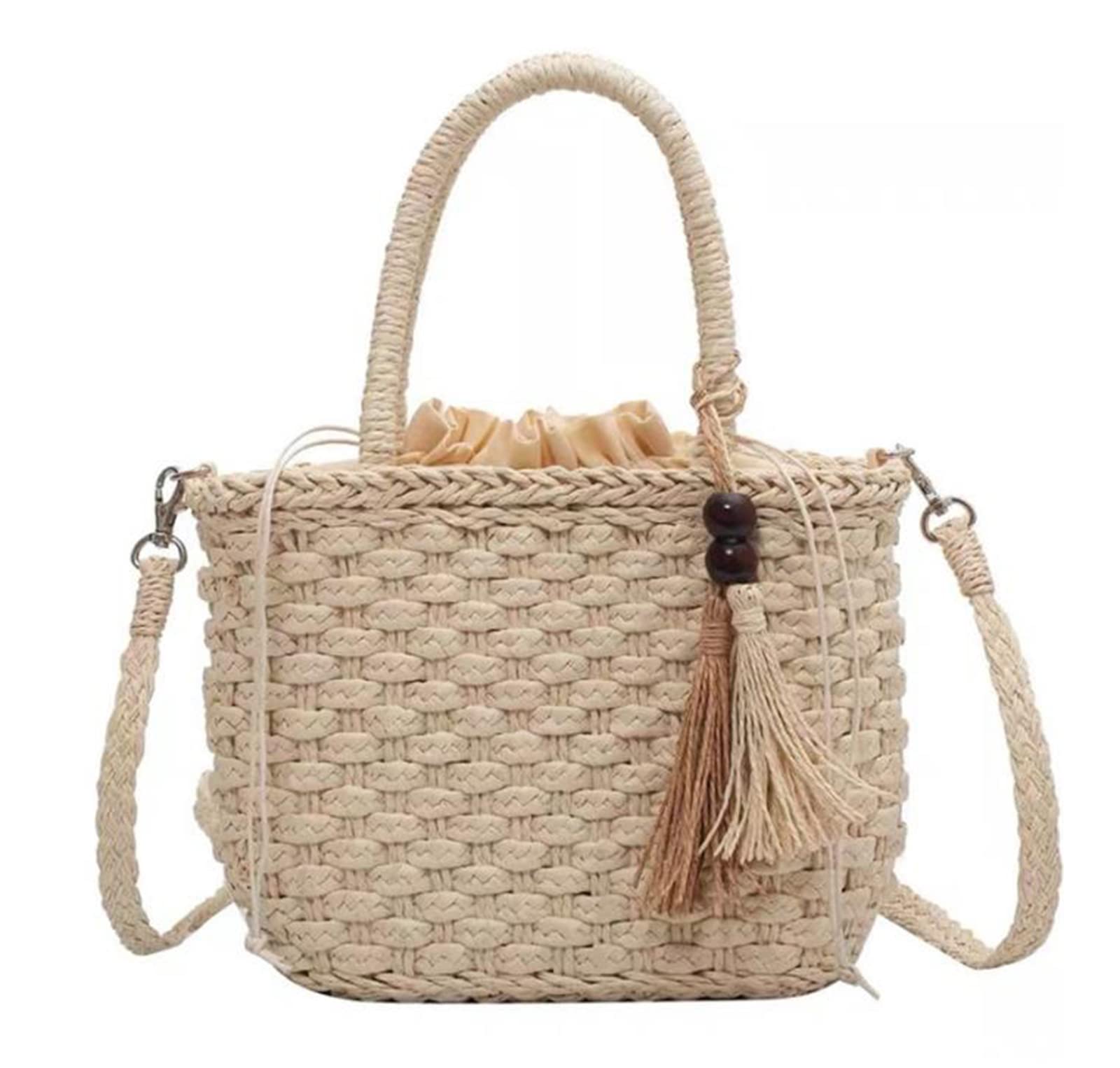 

Niryoku Women s Large Capacity Tote Bag, 2-Way Handbag, Shoulder Bag, Crossbody Bag, Casual Handbag, Lightweight Straw Bag, Resort Bag, Beach Beige