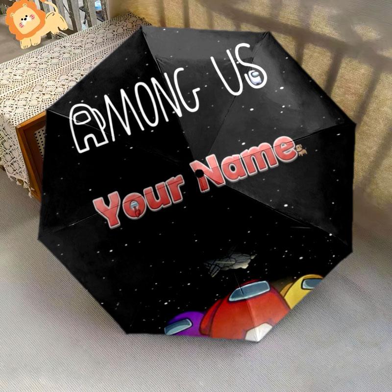 1 PC Automatic Folding Umbrella - Among Us Custom Name Pattern, Portable & Foldable Design with 8 Ribs, Christmas Birthday Gifts