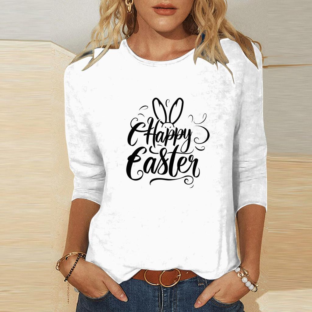 Women's -print loose 7-inch sleeve top