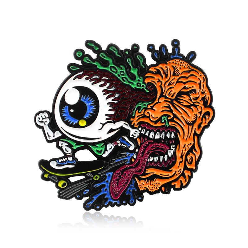 Quirky Halloween Badge: Monster Riding Skateboard Brooch