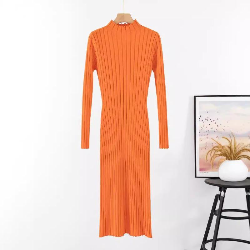 Podzimní dámské pletené šaty Móda Pure Pit Stripe Zeštíhlující pletené šaty střední délky