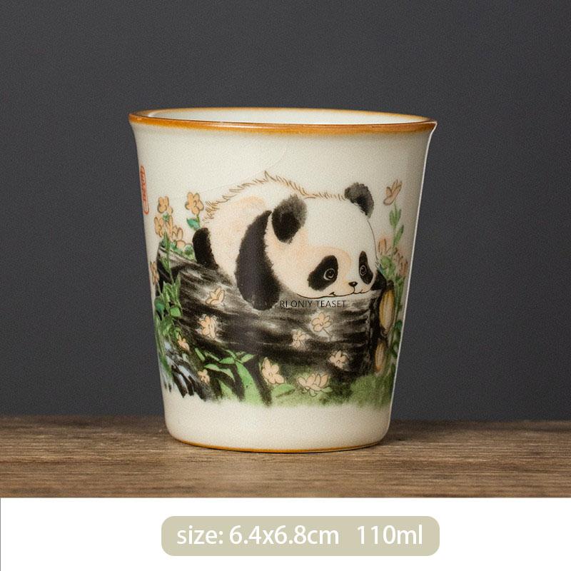 1 Pieza Tradición China Horno Ru Cerámica Taza de Té Hecha a Mano Linda Taza de Té Panda Bol de Té para el Hogar Taza de Maestro Accesorios para Juego de Té