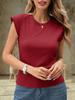 Womens Ribbed Knit T Shirt Cap Sleeve Crew Neck Slim Fit Summer Basic Top