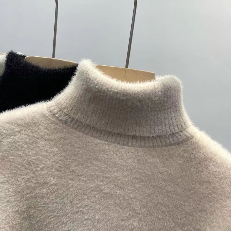 Women's Turtleneck Sweater Faux Mink Top for Women Solid Plush Thickened Warm Bottoming Shirts Basic Knitwear Thermal Pullovers