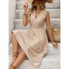 New Solid Color Ribbed Sleeveless V-neck Elastic Waist Beach Vacation Dress for Women
