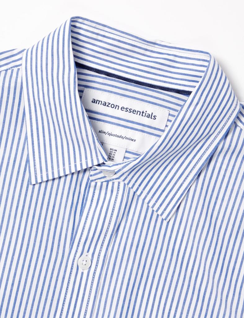 Amazon Essentials Men's Slim Fit Long Sleeve Poplin Shirt, Blue and White, Vertical Stripes, Size M