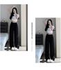 Women's 2024 High-Waist Black Wide-Leg Drape Suit Pants - Slim, Casual, Straight Fit for Spring