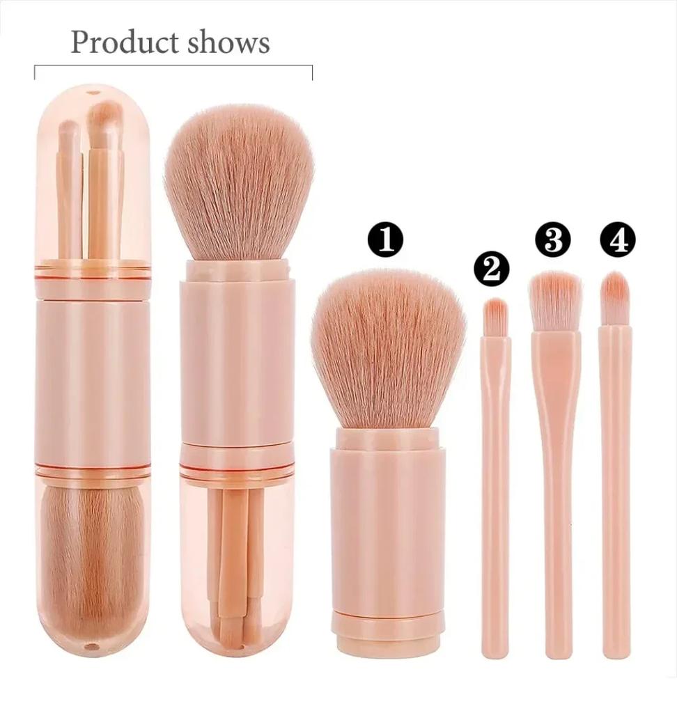 4 In 1 4Pcs/Set Telescopic Makeup Brush Portable Travel Makeup Brushes Set Eyeshadow Loose Powder Mini Makeup Brush Beauty Tools