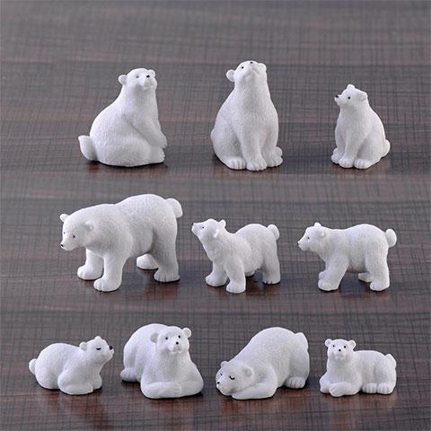 10Pcs Cartoon Polar Bear 3D Resin Figurines Miniature Terrarium Micro Landscape Desktop Ornament for Home Garden Decorations